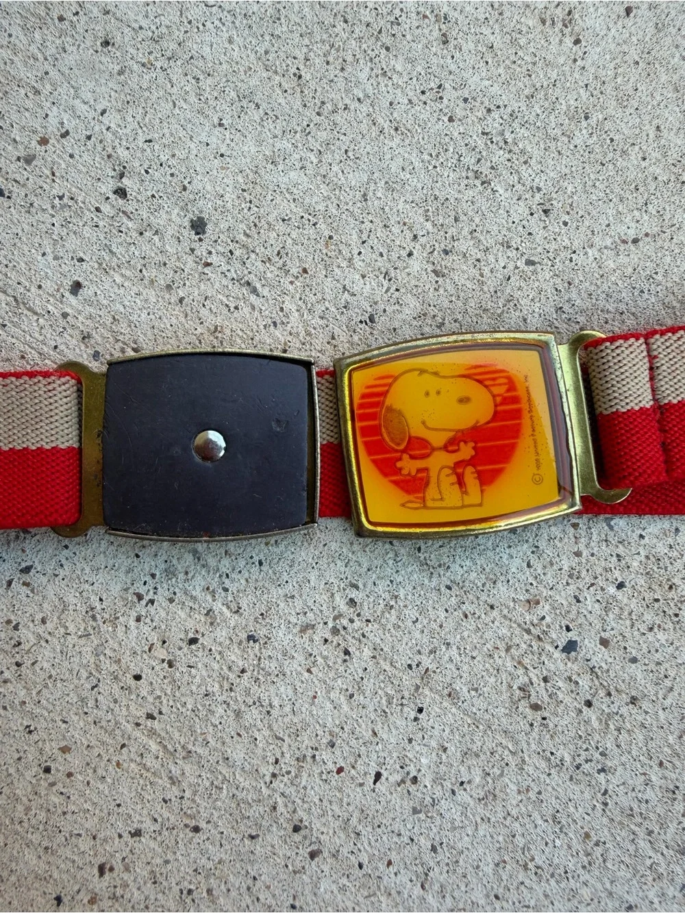 Vintage Snoopy Peanuts IFE NY USA Elastic Belt Red Grey Youth Collectible